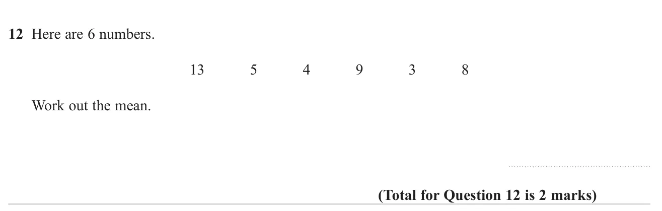 Find the mean of six whole numbers.