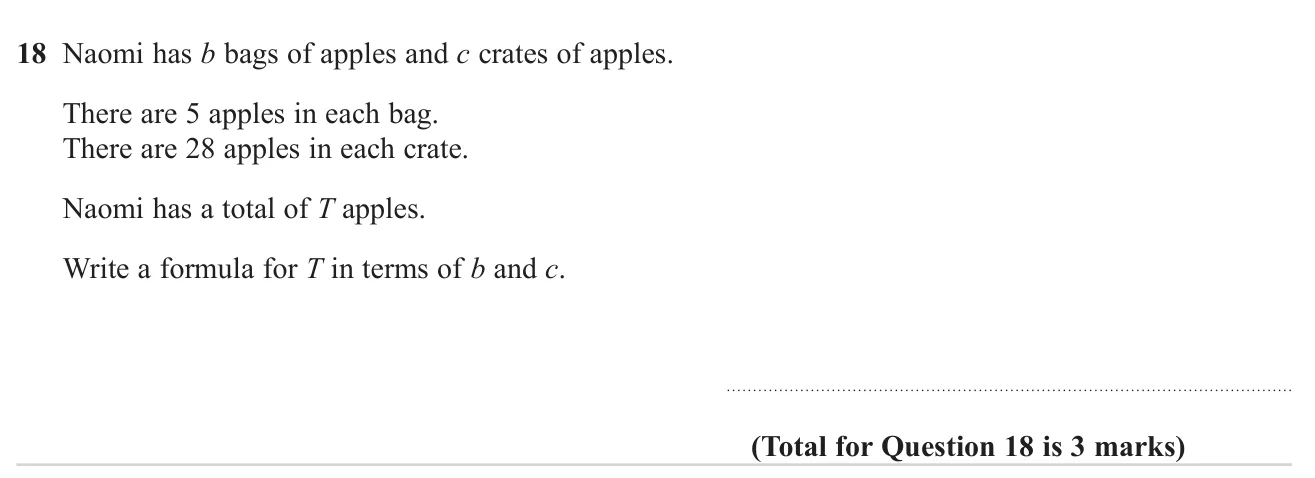 Write a formula for the total number of apples from bags and crates.