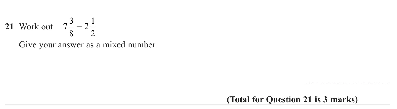 Subtract one mixed number from another and give a mixed number.
