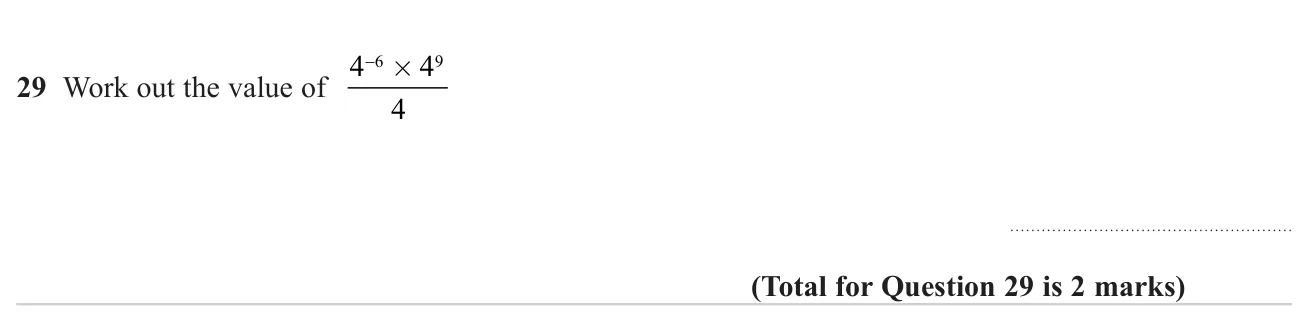 Use index laws to evaluate a product and quotient of powers of 4.