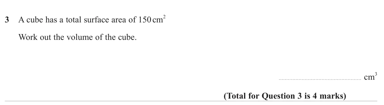 Use a cube's surface area to find its volume.