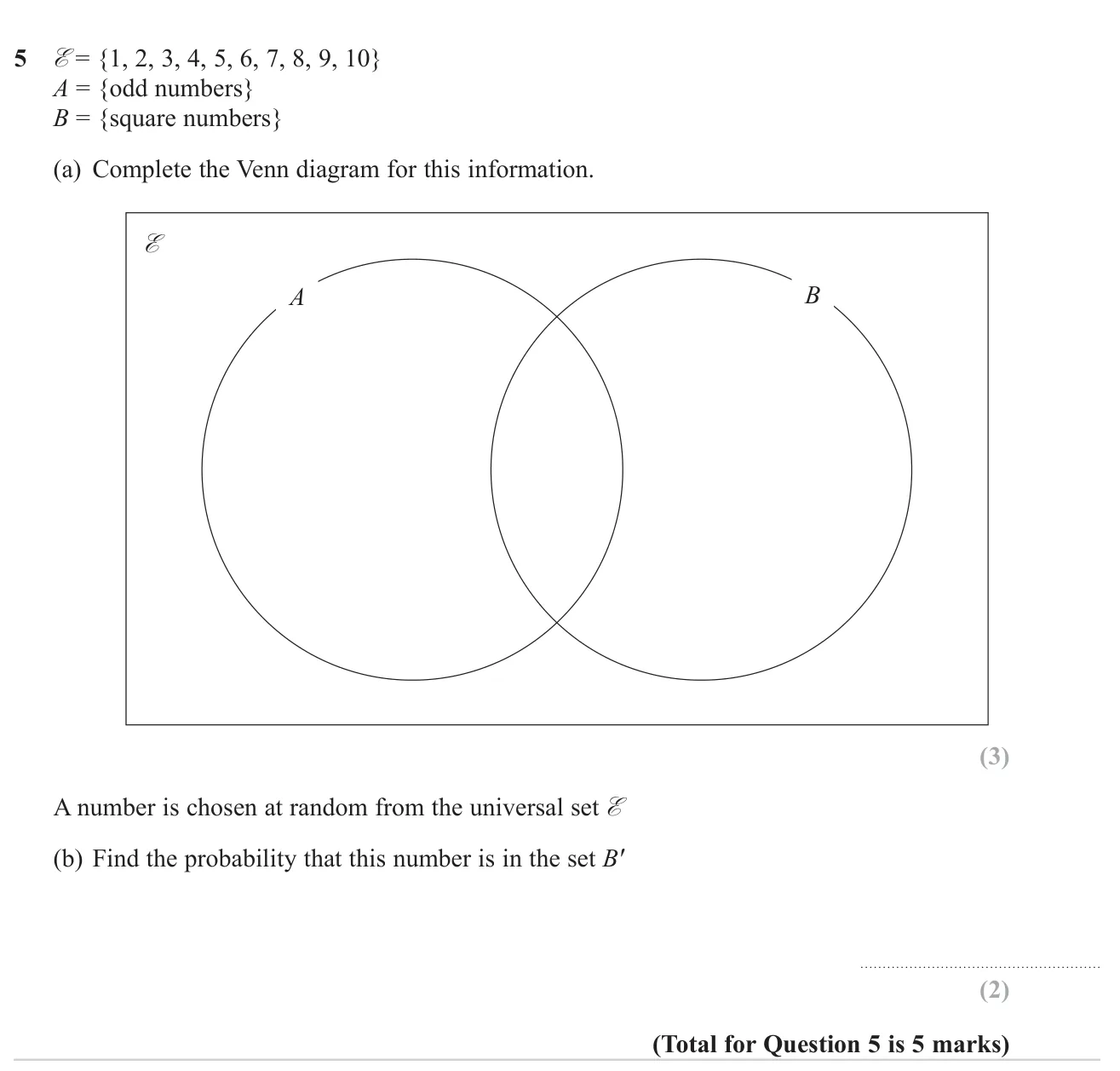Fill in a Venn diagram for odd and square numbers up to 10, then find the probability of not being square.