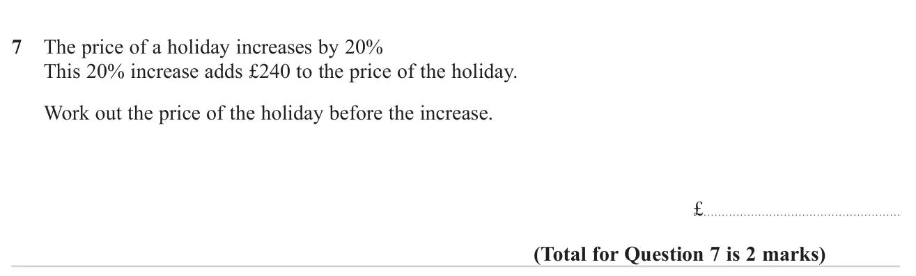 Work backwards from the amount a percentage increase adds to find the original price.