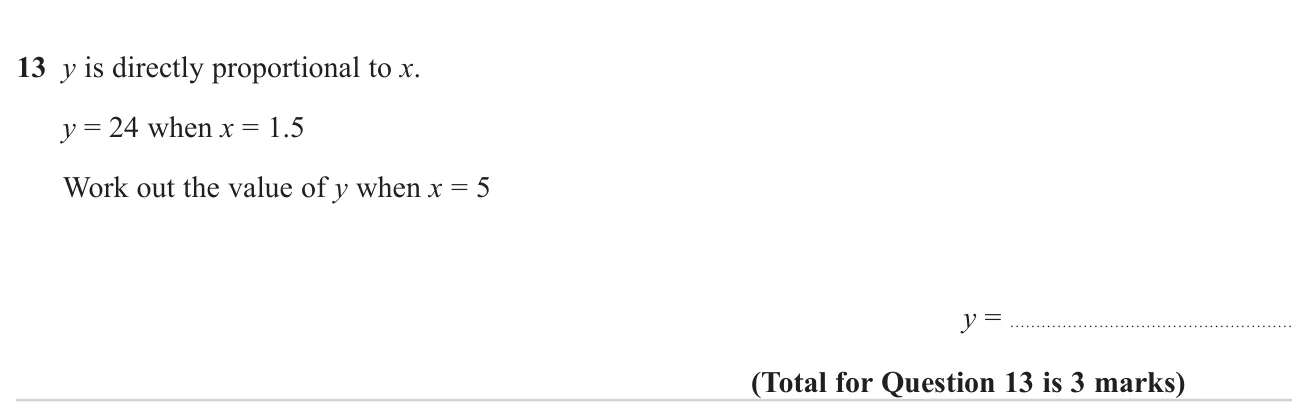 Find the constant of direct proportion from one pair of values and use it to find y for a new x.