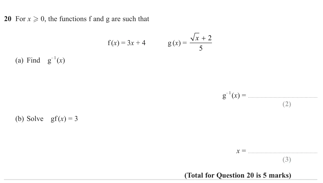 Find the inverse of a function involving a square root, then solve an equation involving a composite function.