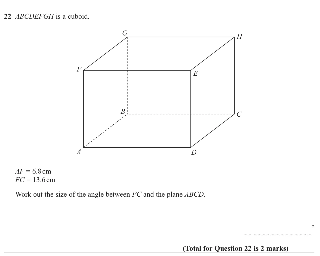 Find the angle between a space diagonal of a cuboid and its base.