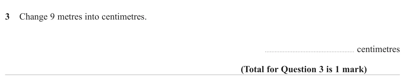 Convert a length from metres to centimetres.