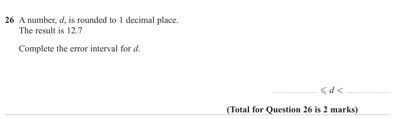 Write the error interval for a number that has been rounded to one decimal place.