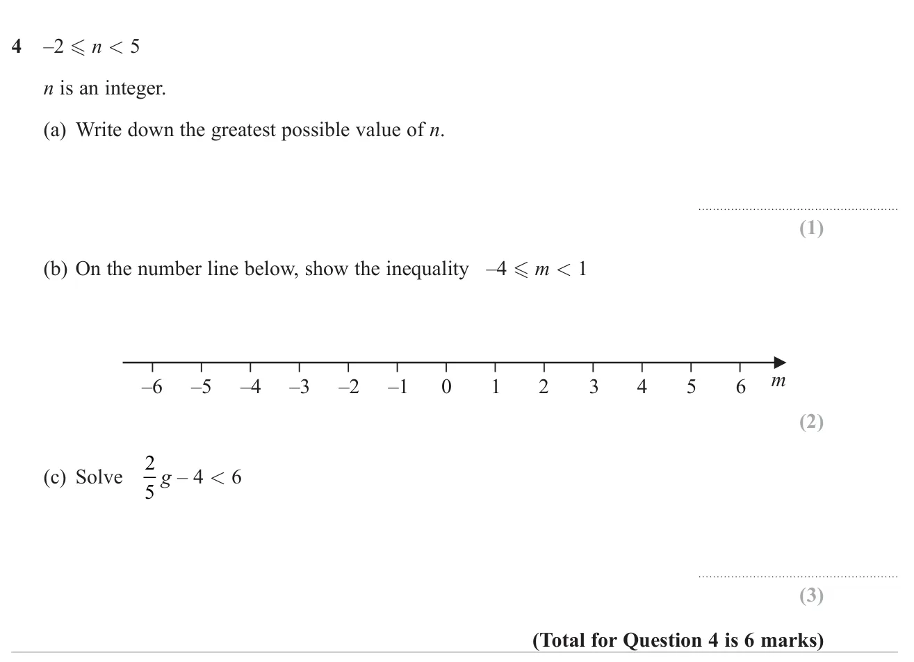 Find the greatest integer in an inequality, show another inequality on a number line and solve a linear inequality with a fraction.