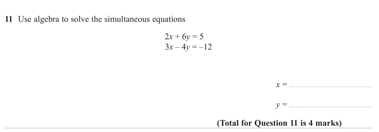 Solve a pair of linear simultaneous equations algebraically.