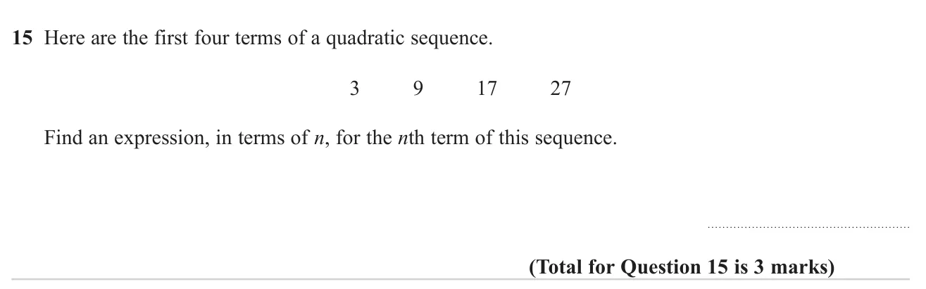 Find the nth term of a quadratic sequence.