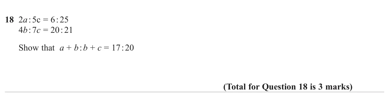 Combine two ratios linking three letters to prove a given ratio of sums.