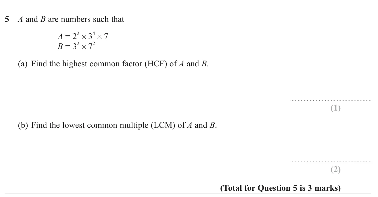 Find the HCF and LCM of two numbers given as products of prime powers.