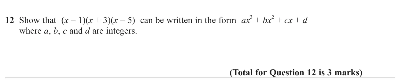 Expand the product of three linear brackets to get a cubic with integer coefficients.