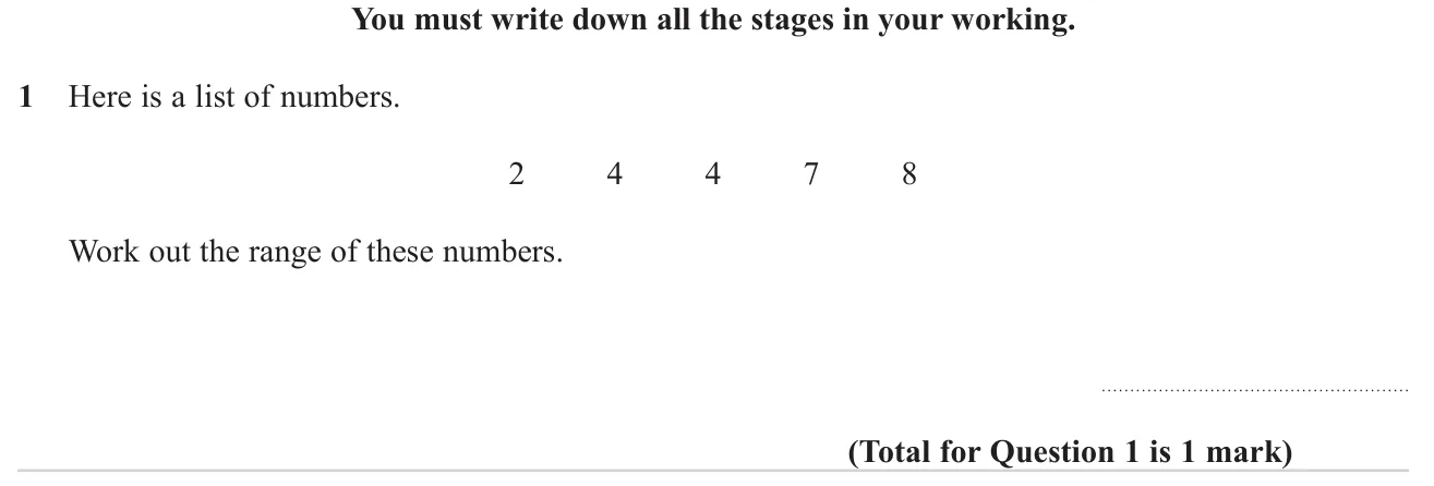 Find the range of a short list of whole numbers.