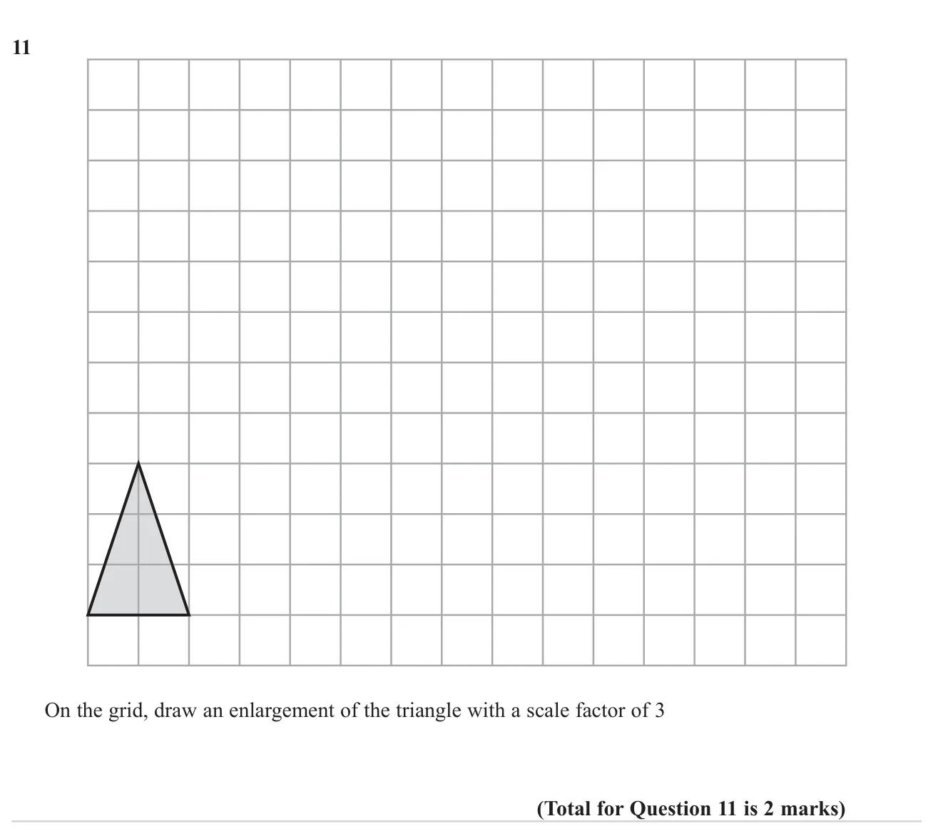 Draw an enlargement of a triangle on a square grid using a given scale factor.