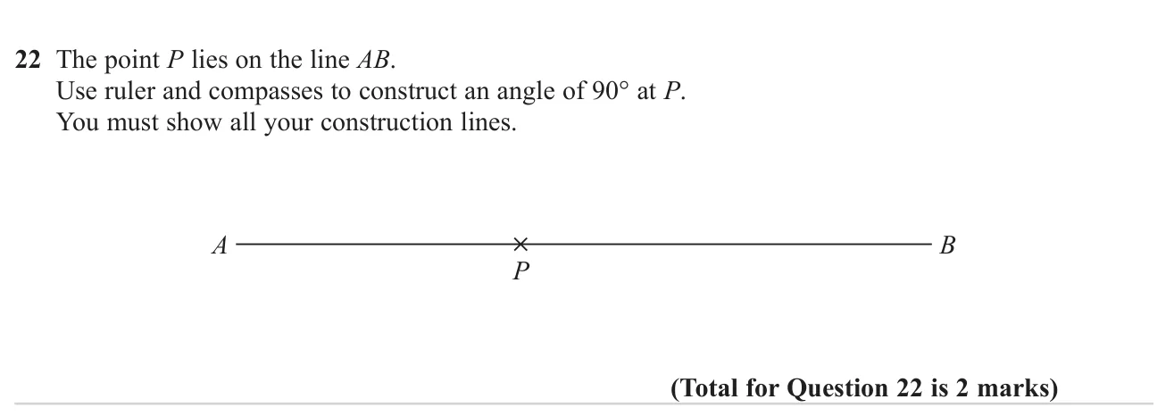 Construct a right angle at a point on a line using ruler and compasses.