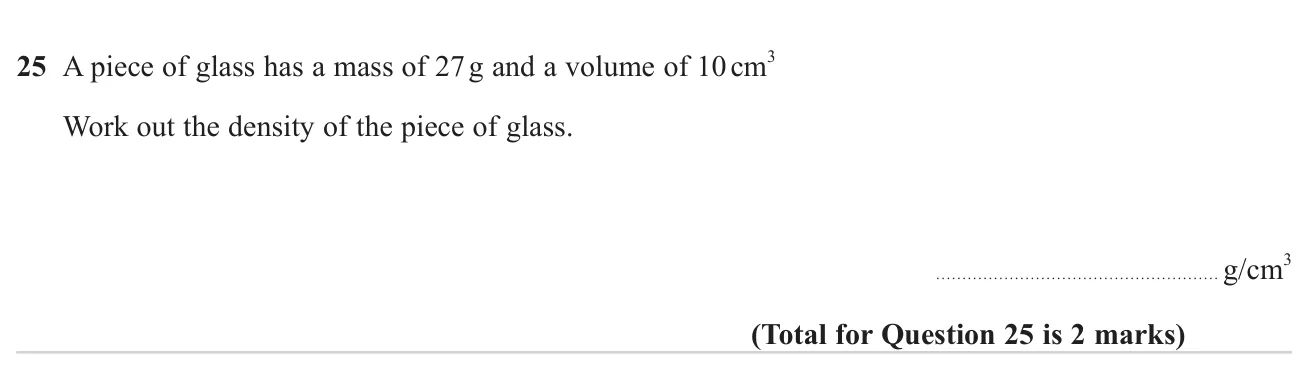Calculate density from a given mass and volume.