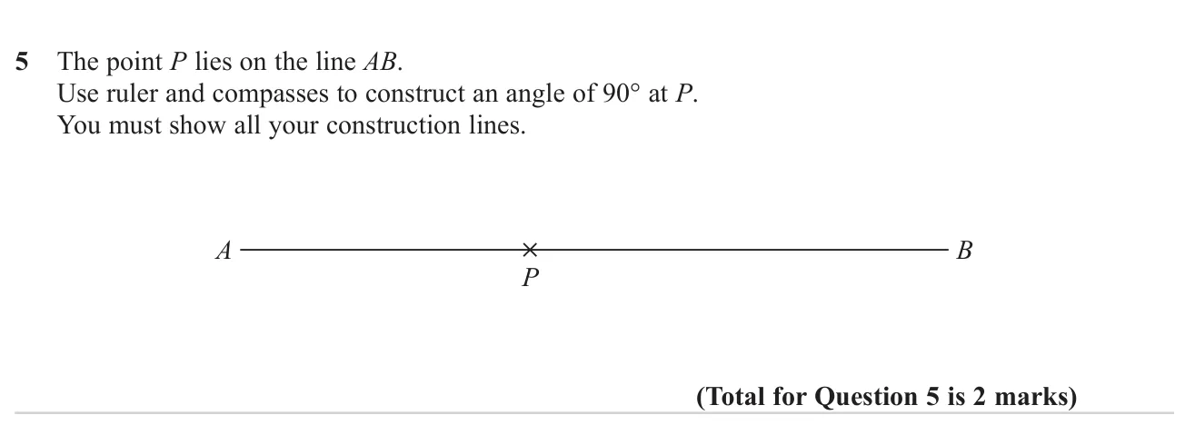 Construct a right angle at a point on a line using ruler and compasses.