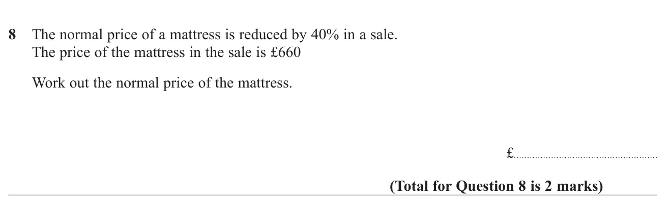 Find an original price after a 40% reduction, given the sale price.