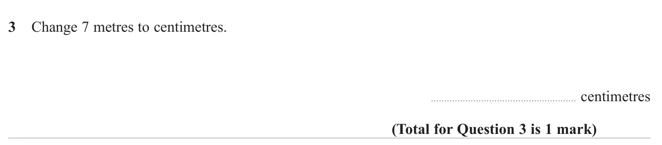 Convert a length in metres into centimetres.