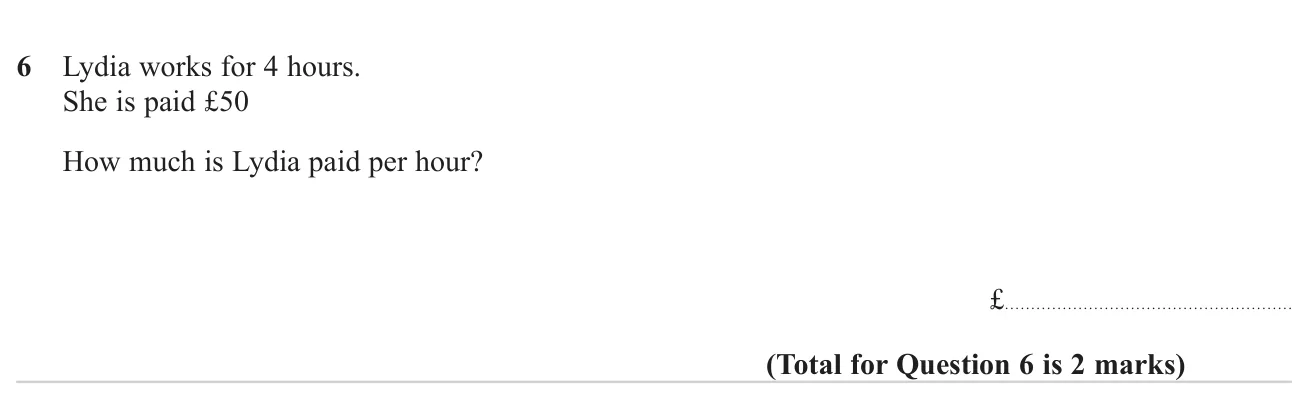 Work out an hourly rate of pay from a total wage and number of hours.