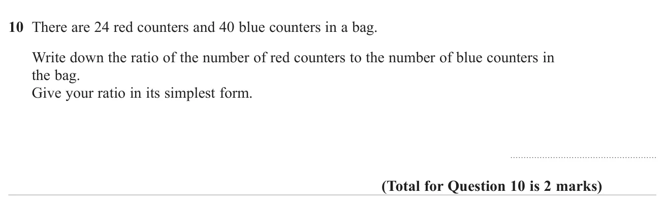 Write the ratio of two counter colours in its simplest form.