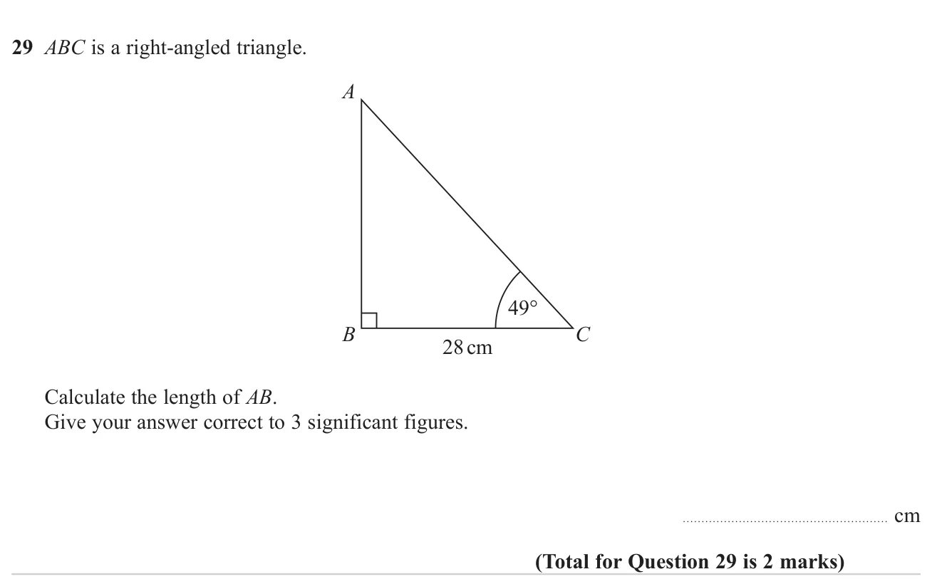 Use trigonometry to find a side in a right-angled triangle from an angle and the adjacent side.