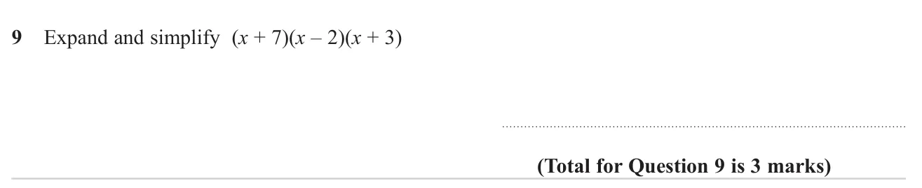 Expand the product of three linear brackets and simplify.