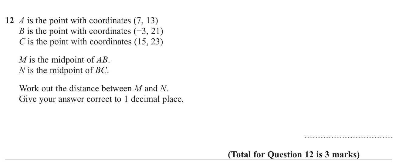 Find two midpoints from given coordinates and the distance between them.