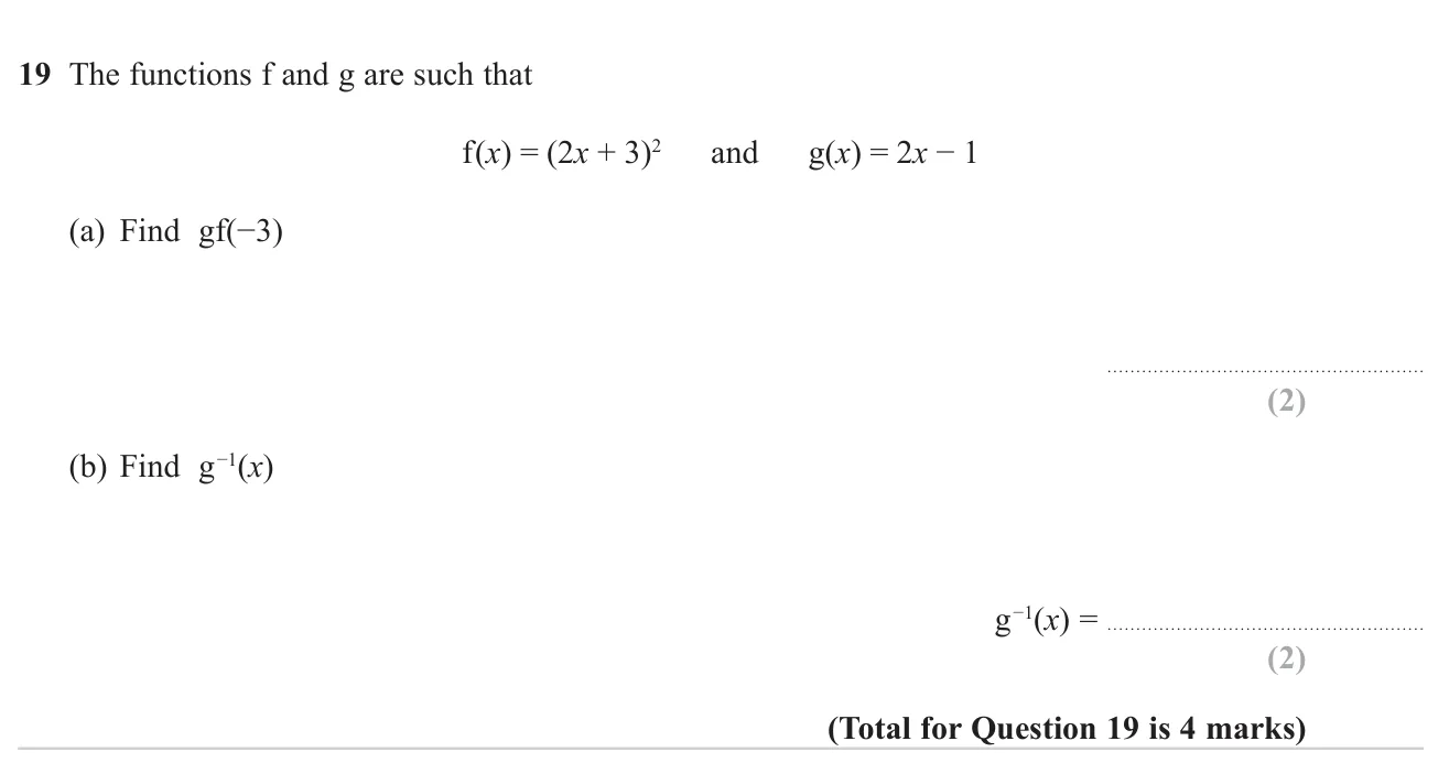 Evaluate a composite function at a value and find the inverse of a linear function.