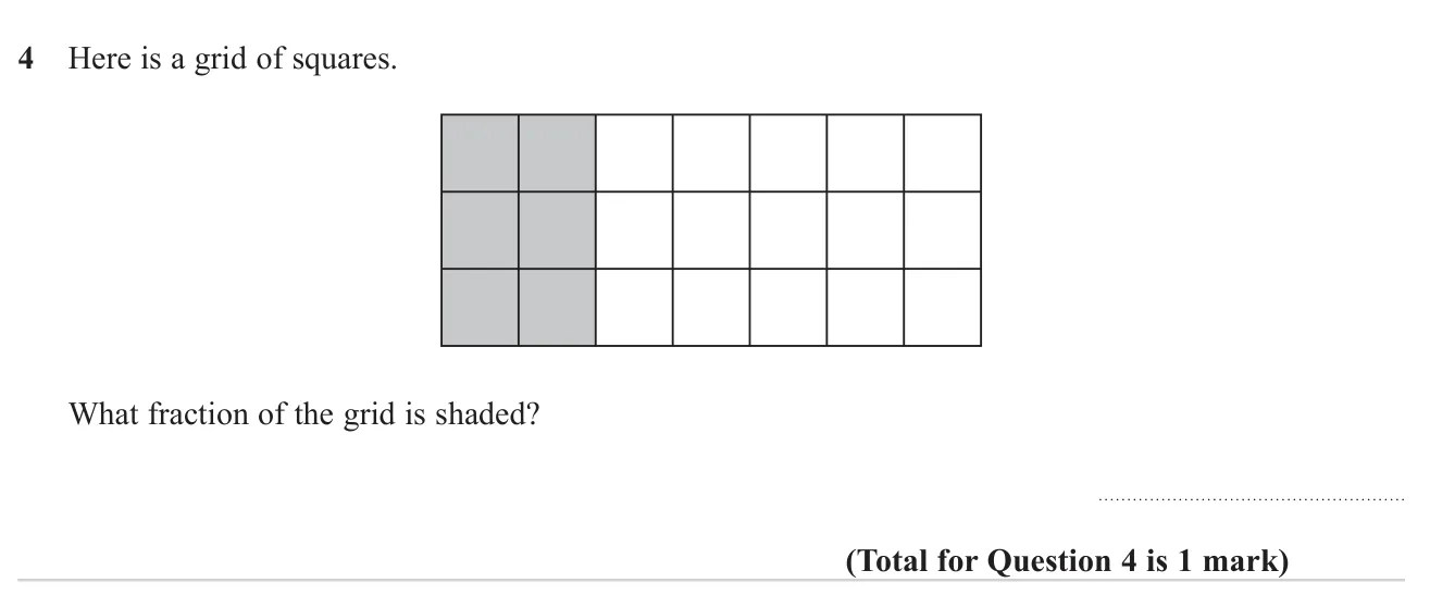 Write the shaded part of a rectangular grid of squares as a fraction.
