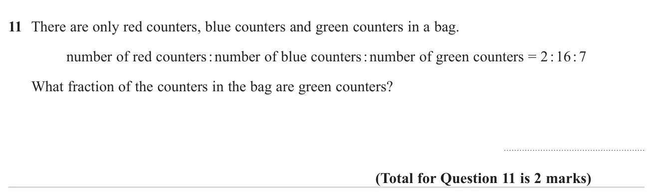 Use a three-part ratio to find the fraction of counters that are one colour.