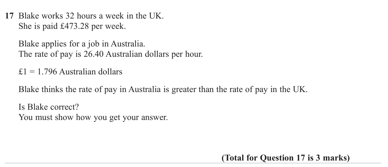Compare an hourly pay rate abroad with UK pay using an exchange rate.