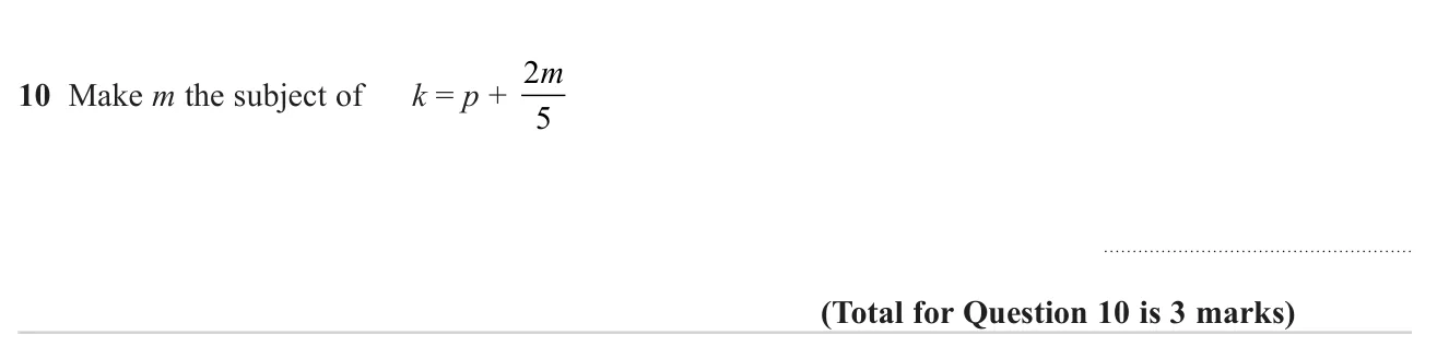 Rearrange a formula with a fractional term to make m the subject.