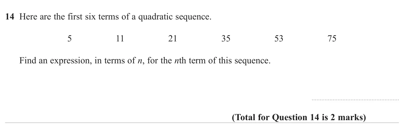Find the nth term of a quadratic sequence.