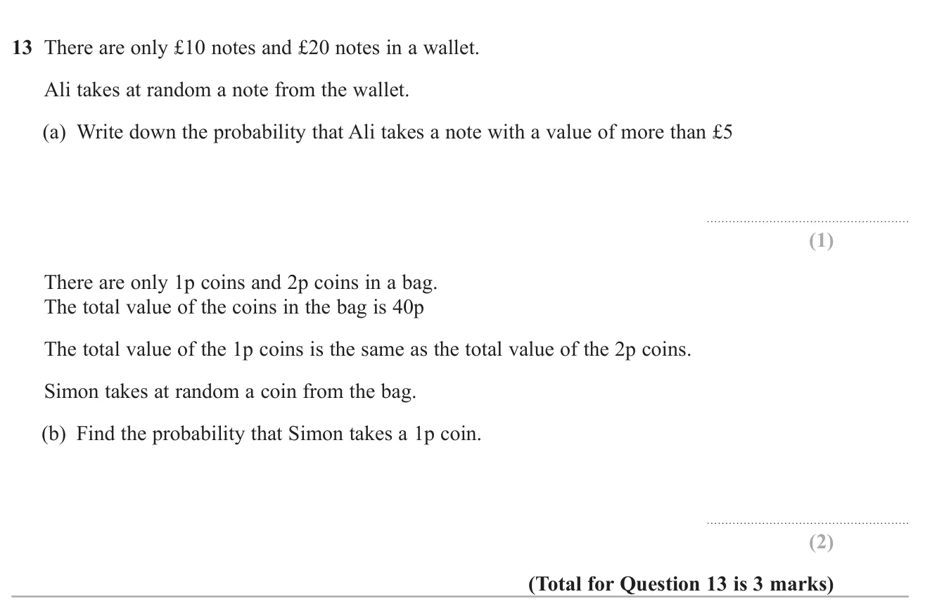 Find a certain probability, then the probability of picking a 1p coin when both coin types have equal total value.