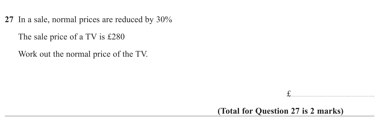 Find an original price from a sale price after a percentage reduction.