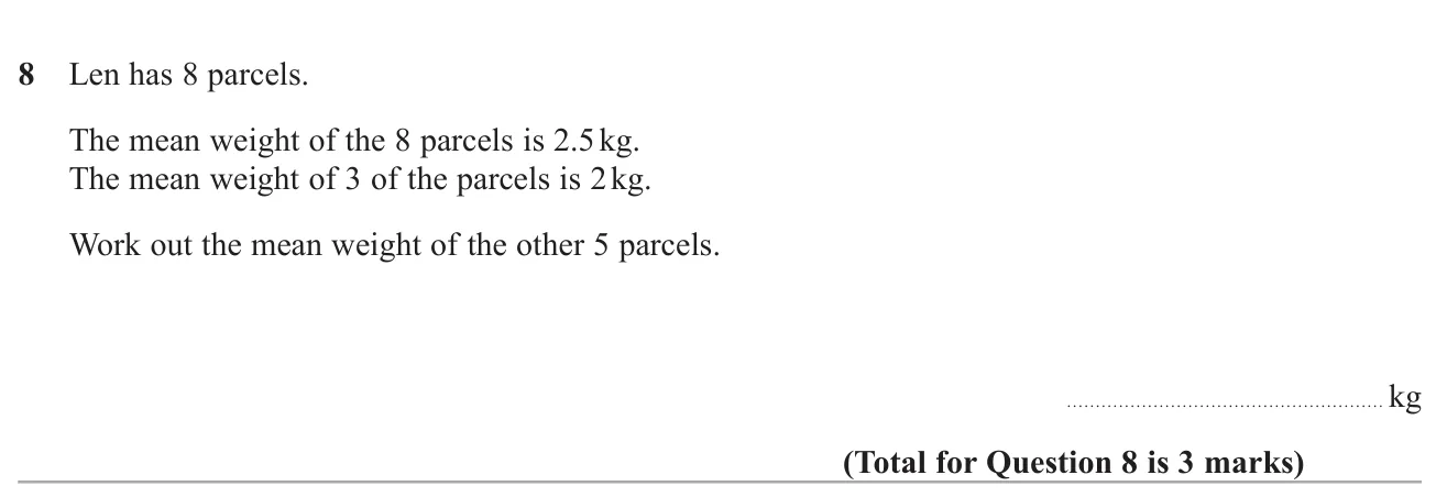 Use the overall mean and the mean of three items to find the mean of the other five.