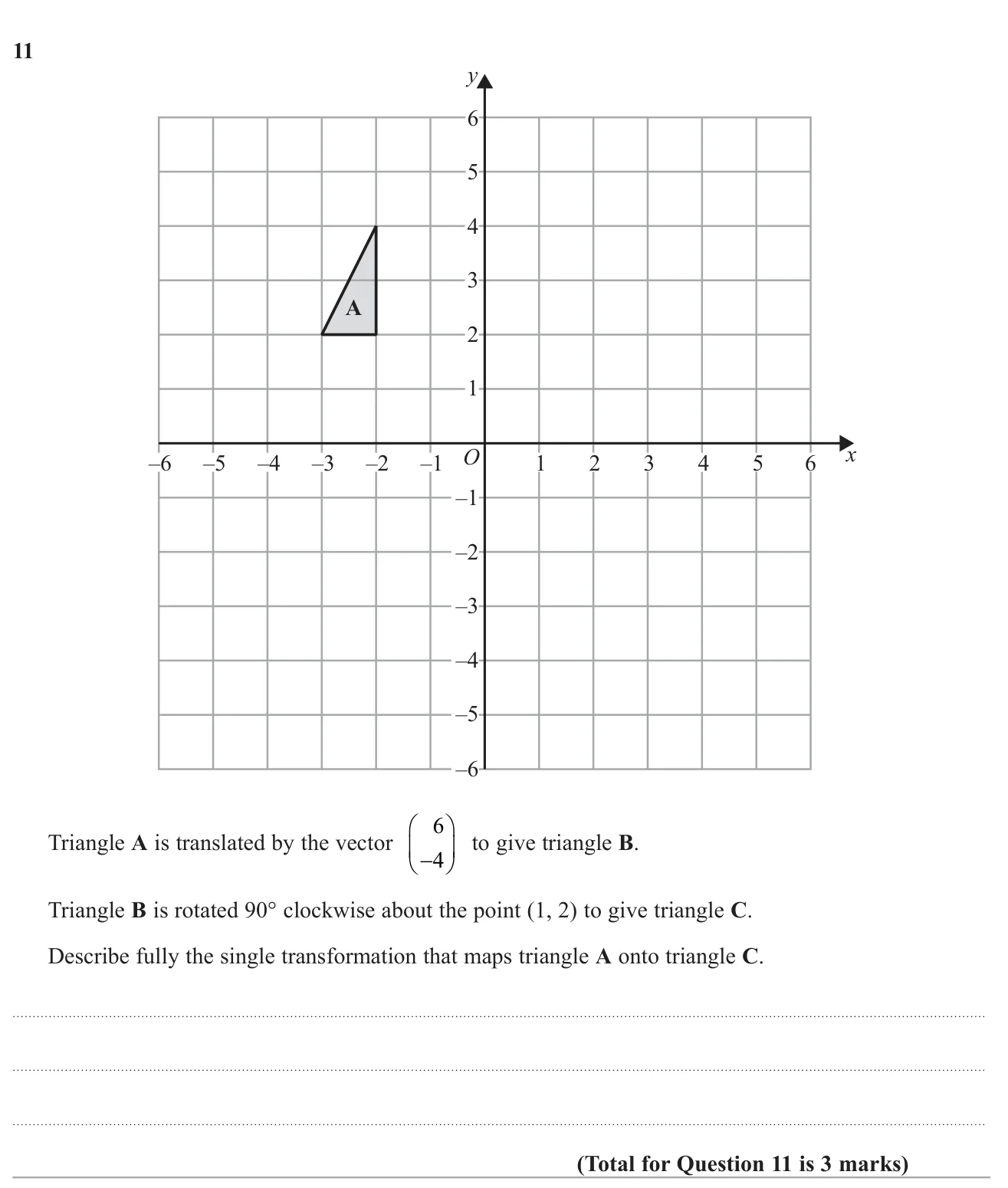 Translate then rotate a triangle, and describe the single transformation that has the same effect.