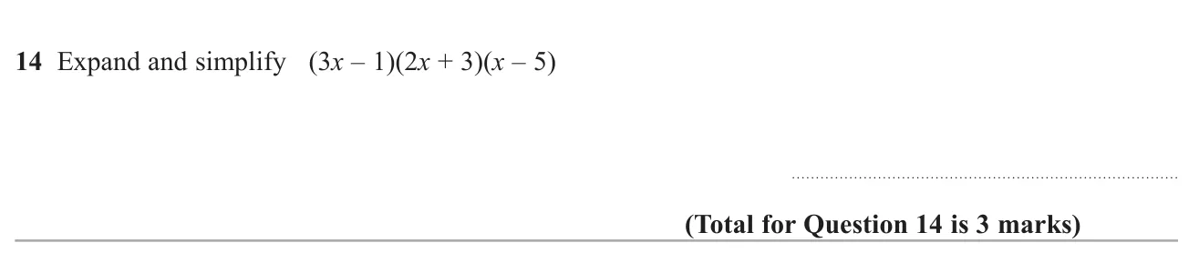 Expand and simplify the product of three linear brackets.