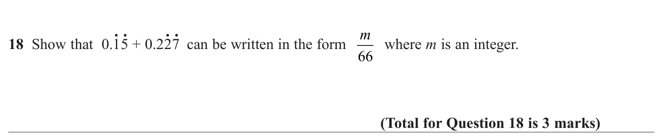 Convert two recurring decimals to fractions and show their sum has denominator 66.