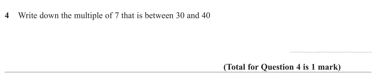 Find the multiple of 7 that lies between 30 and 40.