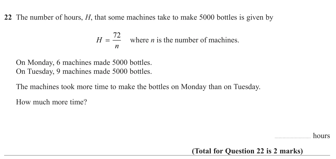 Use a formula for time taken by a number of machines to find the difference in hours between two days.