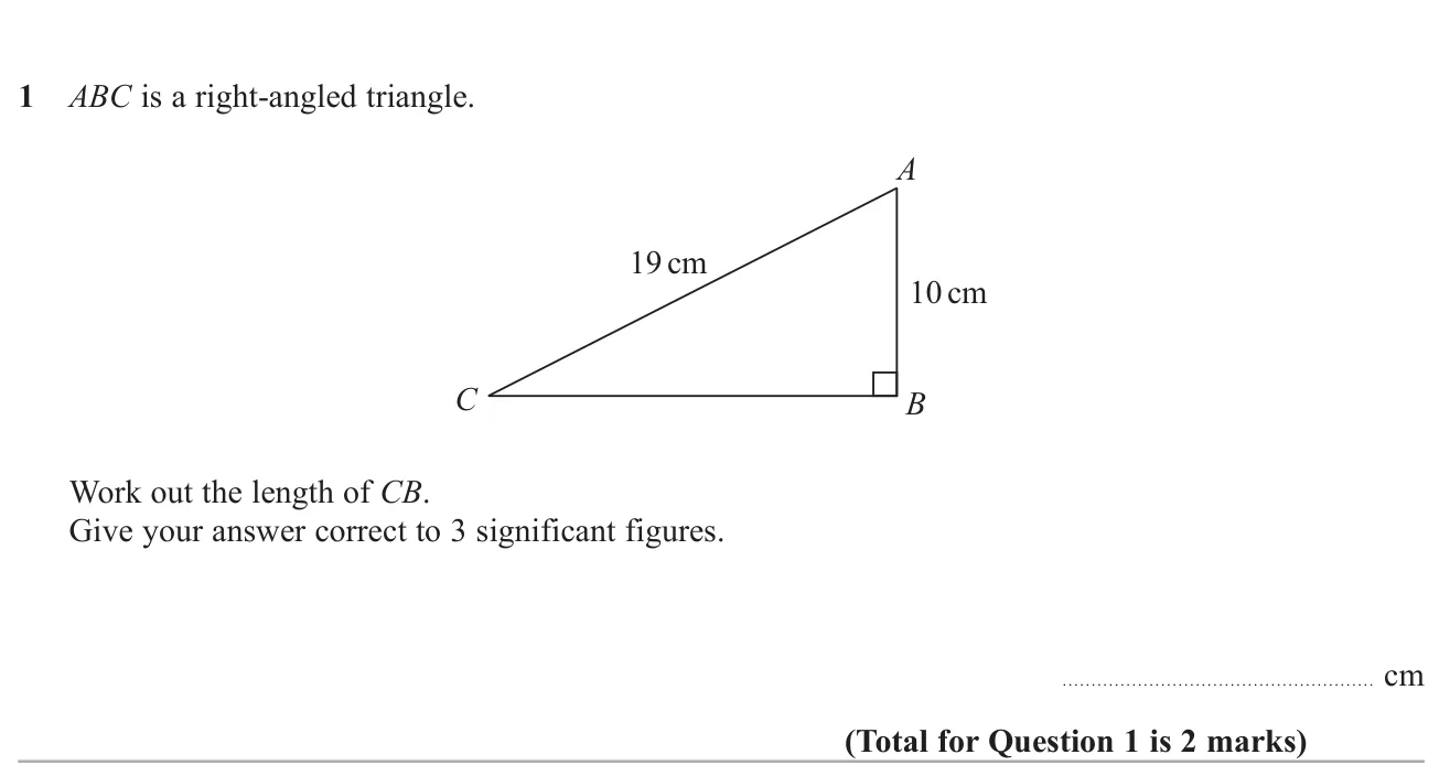 Use Pythagoras' theorem to find a shorter side of a right-angled triangle.