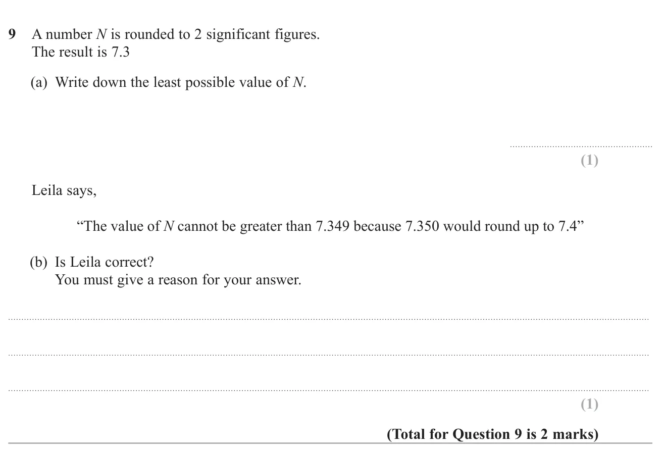 Find the lower bound of a number rounded to 2 significant figures and judge a claim about its upper limit.