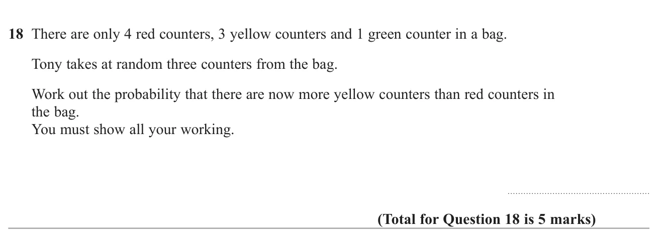 Find the probability that, after three counters are taken without replacement, more yellow than red counters remain.