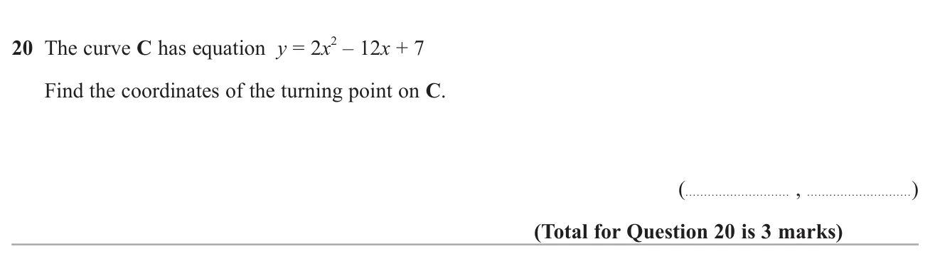 Find the coordinates of the turning point of a quadratic curve.