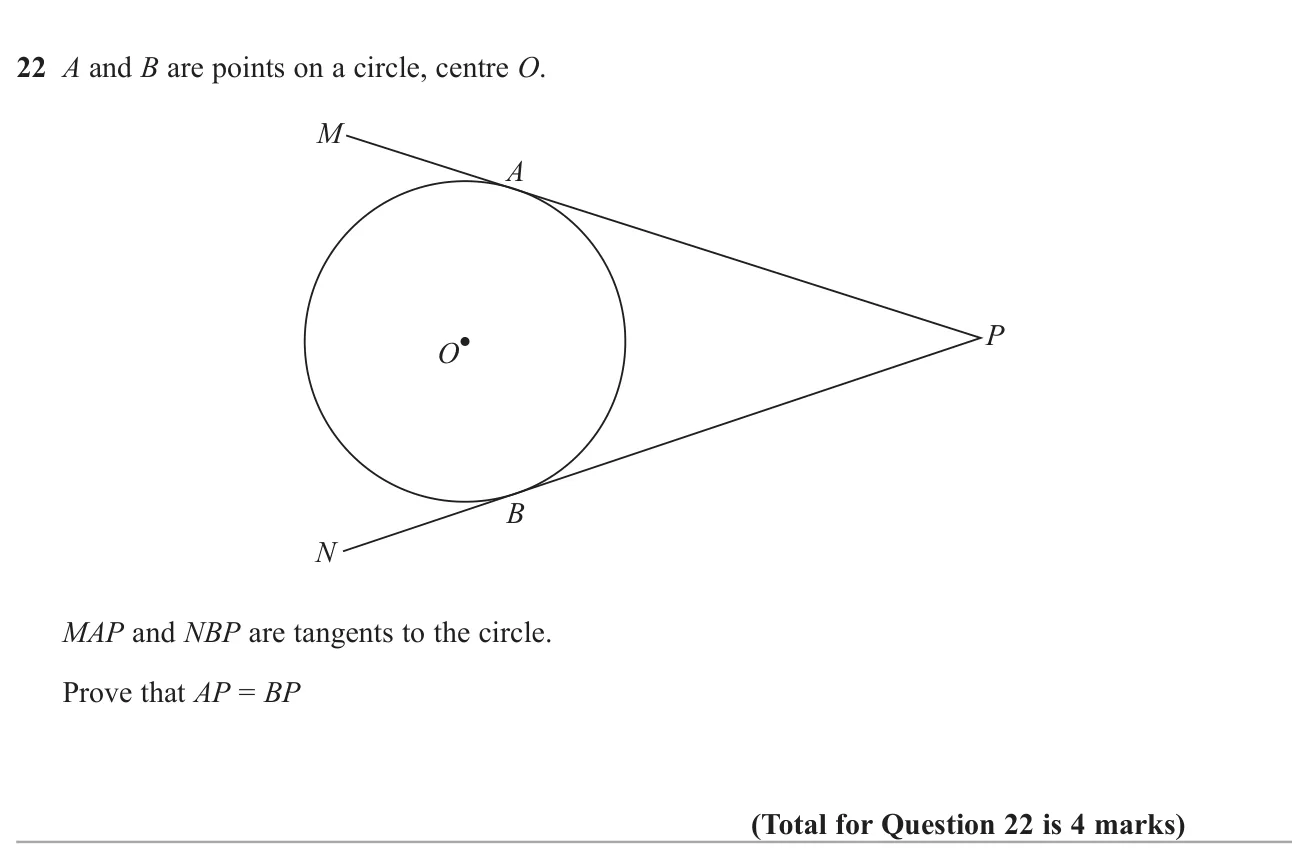 Prove that two tangents drawn to a circle from the same external point are equal in length.