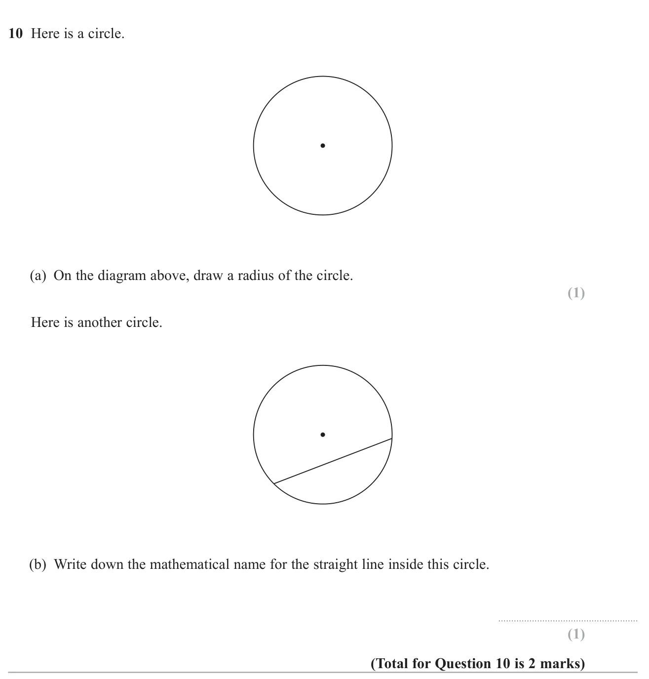 Draw a radius on a circle and name a line inside a circle.